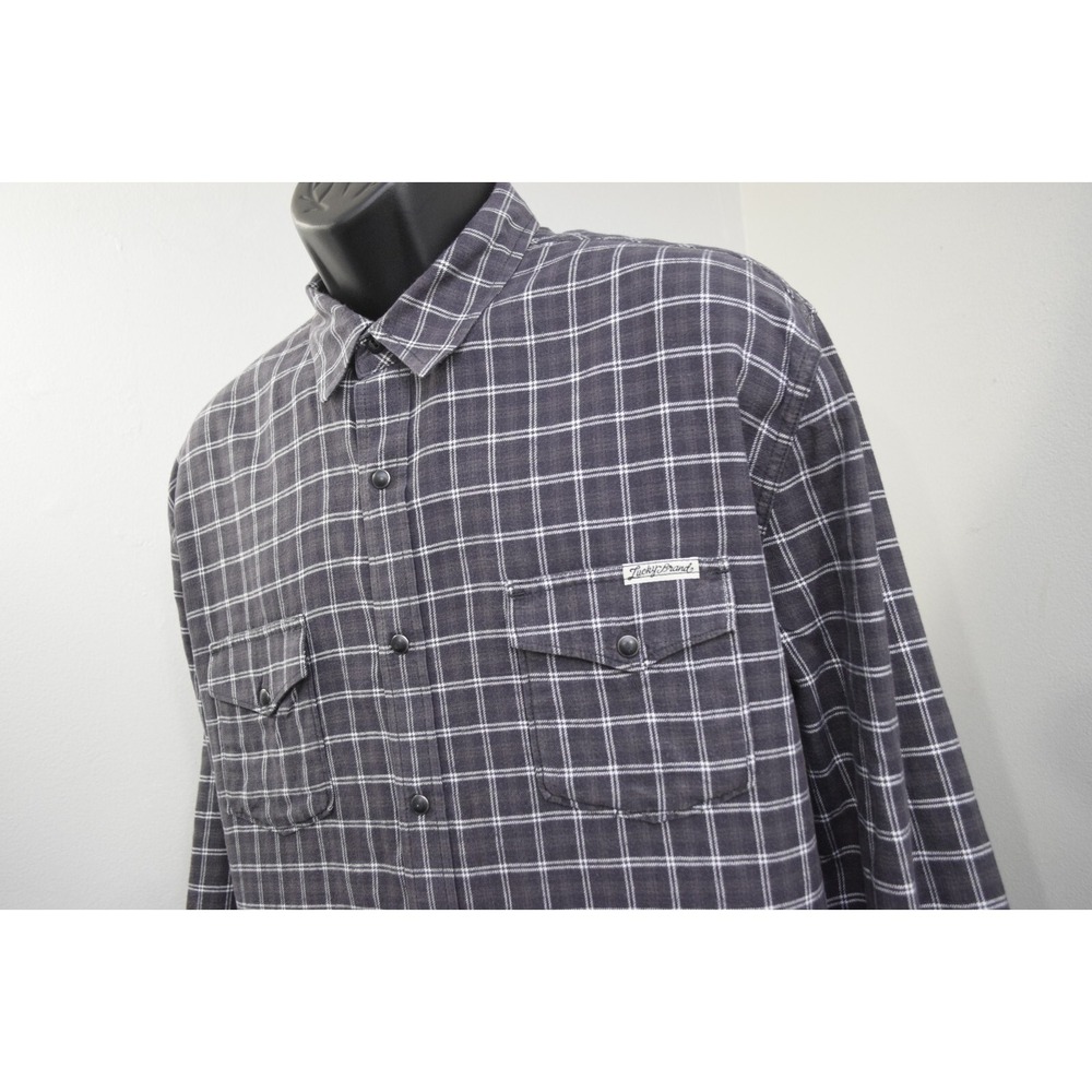 Lucky Brand Western Pearl Snaps Plaid Shirt Long Sleeve Mens‎ Size 2XL XXL